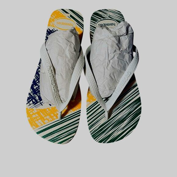 Havaianas Brazil Logo Flip Flops 43/44 Blue Yellow Green Sandals US 11/12 READ - Picture 9 of 10